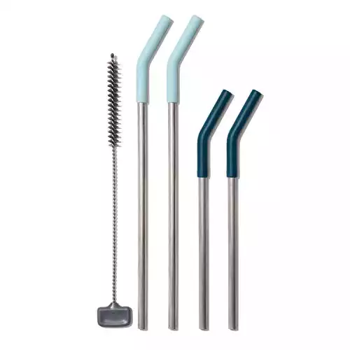OXO Good Grips 5-Piece Set (Blue/Green) Reusable Straws