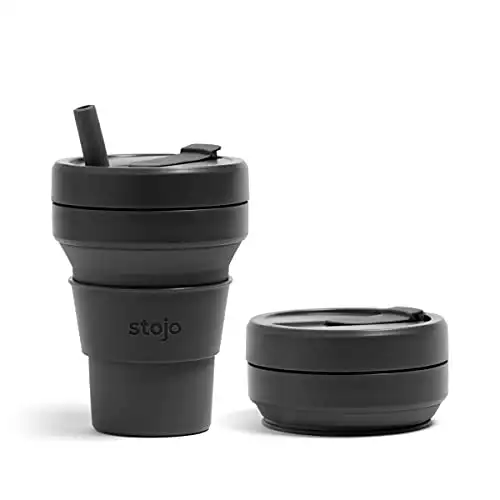 Stojo Collapsible Travel Cup With Straw - Carbon, 16oz