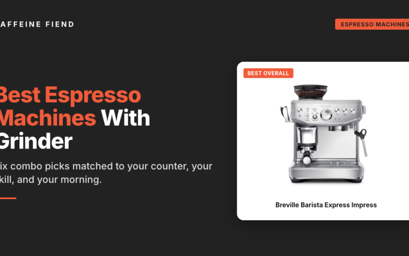 Best espresso machines with grinder comparison featuring the Breville Barista Express Impress.
