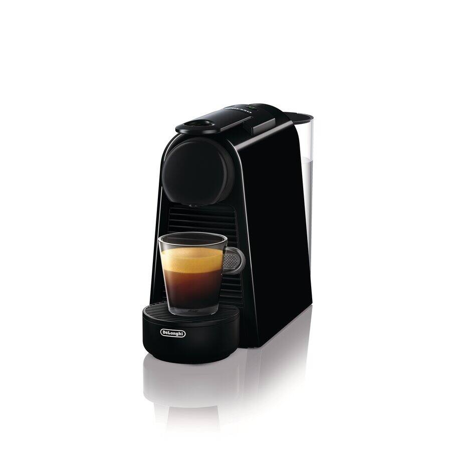 Nespresso Essenza Mini by De'Longhi EN85 capsule espresso machine in black — 4.3-inch wide footprint, 25-second warm-up, one-touch single or double shot, Original-line pod compatibility.