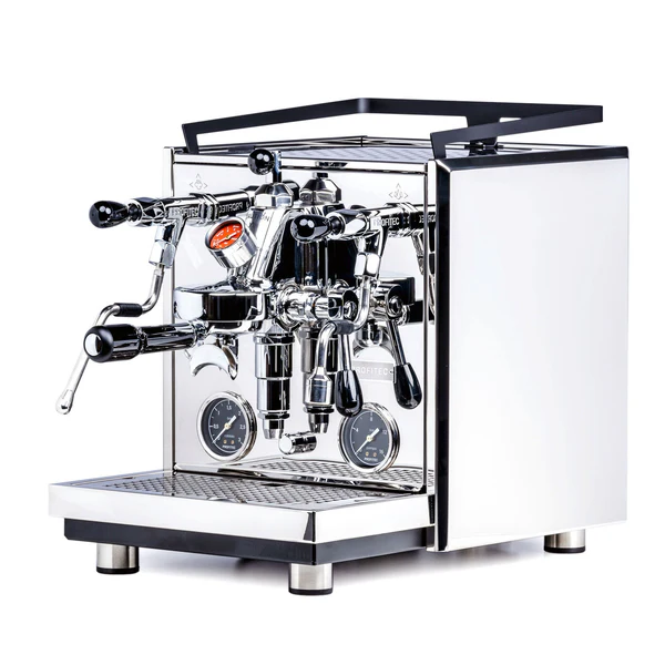 Profitec Drive dual boiler espresso machine in polished stainless steel with E61 group, integrated flow control, rotary pump, and OLED display, hand-built in Bammental, Germany